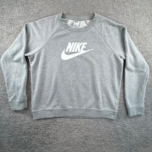 Nike Adult Gray Crewneck Sweatshirt Large Classic Swoosh Logo Raglan‎ Sleeve